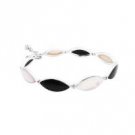 BR130  Online Gift Sterling Silver Inlaid Mother of Pearl Onyx Stone Bracelet