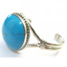 BR080  Sterling Silver Turquoise Cuff Bangle Bracelet w/ Engraved Turquoise Stone Bracelet