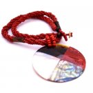 N908  Abalone Shiva Eye Teardrop Pendant Necklace Abalone Pendant In Red Beaded Necklace Gifts