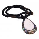 N907  Abalone Shiva Eye Teardrop Pendant Necklace Abalone Pendant In Black Beaded Necklace Gifts