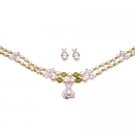 BRD111  Custom Handcrafted Contemporary Design Peach Olive Crystals Necklace Set