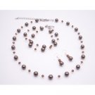BRD080 Wedding Jewelry w/ Swarovski Smoked Topaz With Chocolate Brown Pearls Jewelry Set