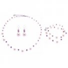 BRD868 Amethyst Swarovski Crystals w/Ivory Pearls Necklace Set & Double Stranded Bracelet Jewelry