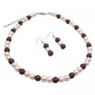 UNS052  Inexpensive Wedding Bridemaids Jewelry Set Burnt Brown & Ivory Pearls Jewelry Pearls Set