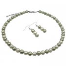 UNS055  Wedding Set Under $5 Necklace Set Honeydew and Green Pearls Jewelry Set
