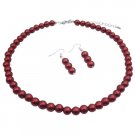 UNS030  Red Pearls Necklace Set Wedding Jewelry Bridemaids Red Pearls Necklace Earrings Set