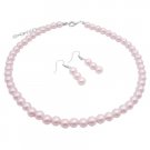 UNS011  Soothing Pink Pearls Necklace Set 16 Inches Synthetic Pearls Jewelry w/ Earrings
