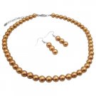 UNS015  New Color Golden Pearls Neckalce & Earrings Jewelry Set
