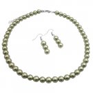 UNS006  Cool Summer Color Green Necklace Set 16 Inches Synthetic Pearls Jewelry w/ Earrings