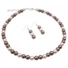 UNS032  Bridal Party Jewelry Wedding Necklace Set Bronze Pearls & Cream Pearls