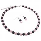 U134  Pearls Necklace Set Black & Pink Pearls Delicate Jewelry Set
