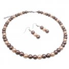 U132 Bridal Wedding Pearls Jewelry Brown Pearls & Peach Pearls New Combo Jewelry Pearls Set