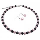 U197  Pink Black Pearls Jewelry Set Smashing Combo Of Pink & Black Beads Set