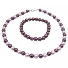UNS007  Synthetic Pearls Necklace & Bracelet Purple Synthetic Pearls Jewelry