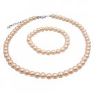 UNS014  Dainty Peach Necklace & Bracelet Synthetic High Quality Pearls
