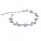 TB042  Stylish Aquamarine Blue Enamel Flower Leaves Silver Metal Bracelet