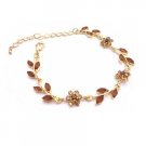 TB041  Gold Plated Bracelet w/ Enamel Smoked Topaz Crystals Brown Bracelet