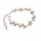 TB040  New Arival Peridot Green Enamel Flower & Leaves Silver Metal Bracelet
