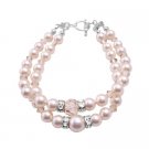 TB038  Swarovski Ivory Pearls Golden Shadow Crystals Double Stranded Bracelet