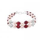 TB037  Wedding Design Jewelry Siam Red Swarovski Crystals & Cream Pearls Gift