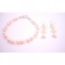 TB029  Handmade Jewelry Wedding Bridal Pink & Jonquil Bracelet & Earrings Set