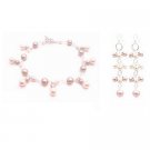 TB027  Ivory Champagne Pearls Dangling Prom Bridemaids Bracelet Earrings Set