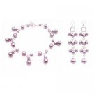 TB023  Dainty Sleek Fashionable Lavender Pearls Wedding Bracelet Earrings Set