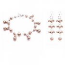 TB020  Wedding Bronze Pearls Dangling Bracelet Matching Earrings Silver Hook