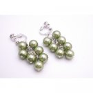 UER425  Clip On Earrings Pistachu Green Pearls Dangling Earrings