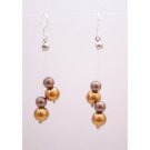 UER424  Affordable Wedding Jewelry Gold & Brown Pearls Dangling Earrings
