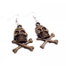 D219  Skull Head Earrings In Brass Coated Skull Jewelry
