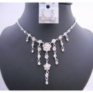 NS407  Cubic Zircon Sleek Elegant Jewelry Set Simulated Diamond Dangling Flower