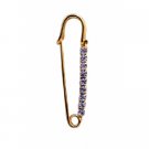 B037  Safety Pin Brooch Gold Metal w/ Sparkling Cubic Zircon