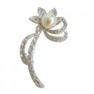 B041  Small Sunflower Brooch Silver Casting Pin Brooch w/ Simulated Diamond Sparkling Pin Brooch