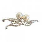 B040  Silver Brooch Pearls Pin Brooch w/ Sparkling Simulated Diamond CZ New/Dainty