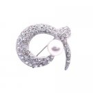 B009  Round Snake Head Cubic Zircon Brooch w/ Pearls Brooch