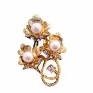 B213  Gold Flower Bouquet Brooch Decorated Pearls & Cubic Zircon Brooch