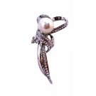 B362 Cheap Wedding Brooch Heart Shaped Stem w/ Pearls Diamante Brooch Cubic Zircon Brooch