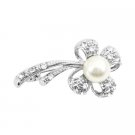 B393  Flower Pearls Brooch Stem Fully Encrusted w/ Cubic Zircon Brooch