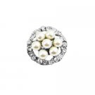 B395  Round Pearls Brooch Surrounded With Simulated Diamond