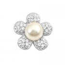 B390  Flower Round Brooch Sparkling Petals With Center Pearls Brooch