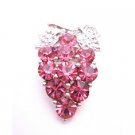 B406  Prom Brooch Pink Rose Crystals Silver Casting Leaves Crystals Brooch