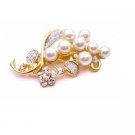 B423 Wedding Bouquet Brooch Gold Brooch Affordable w/ Pearls & Diamond Sparkling Traditional