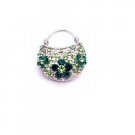B462  Cute Purse Brooch Prom Brooch Peridot Crystals Fully Embedded Pin Brooch