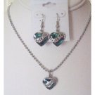 NS910  Valentine Gift Abalone Shell Heart Pendant & Earrings Jewelry Set