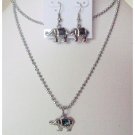 NS909  Gift Jewelry With Elephant Pendant & Earrings Long Chain 24 Inches Necklace Set