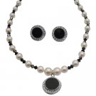 NSC275 Black&White Necklace Set Genuine Swarovski Cream White Pearls & AB Jet Crystals