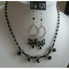 NSC139  Genuine Swarovski Jet & AB Crystals Bridal Sterling Silver Necklace Set