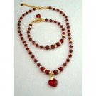 NSC208  Genuine Swarovski Siam Red Crystals Heart Pendant Necklace & Bracelet Handmade