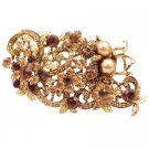 B560  Vintage Antique Gold Brooch Smoked Topaz Crystals Brown Pearls
